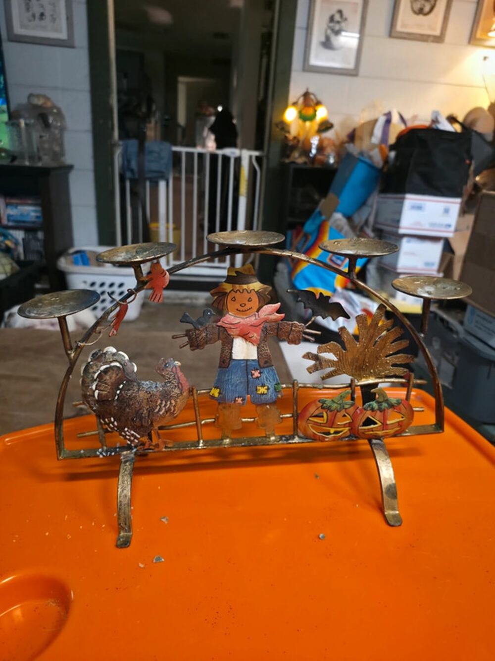 Vintage Metal Thanksgiving Harvest 5-Candle Tealight Candelabra Arch